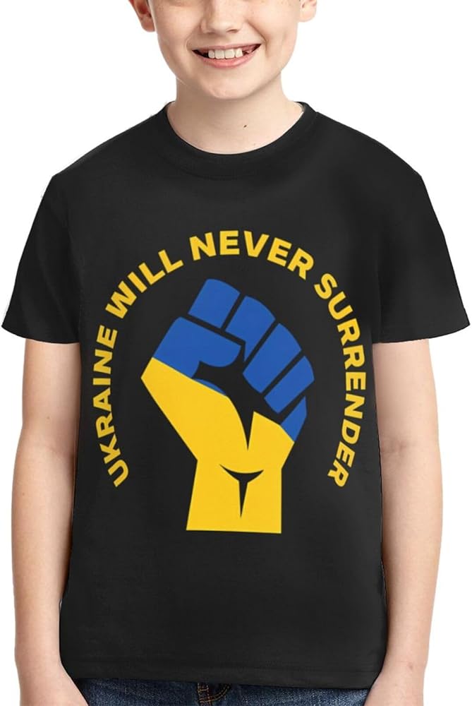 Ukraine Never Surrenders Boys Girls Shirts Kids Short Sleeve Classic Crewneck Top Tee