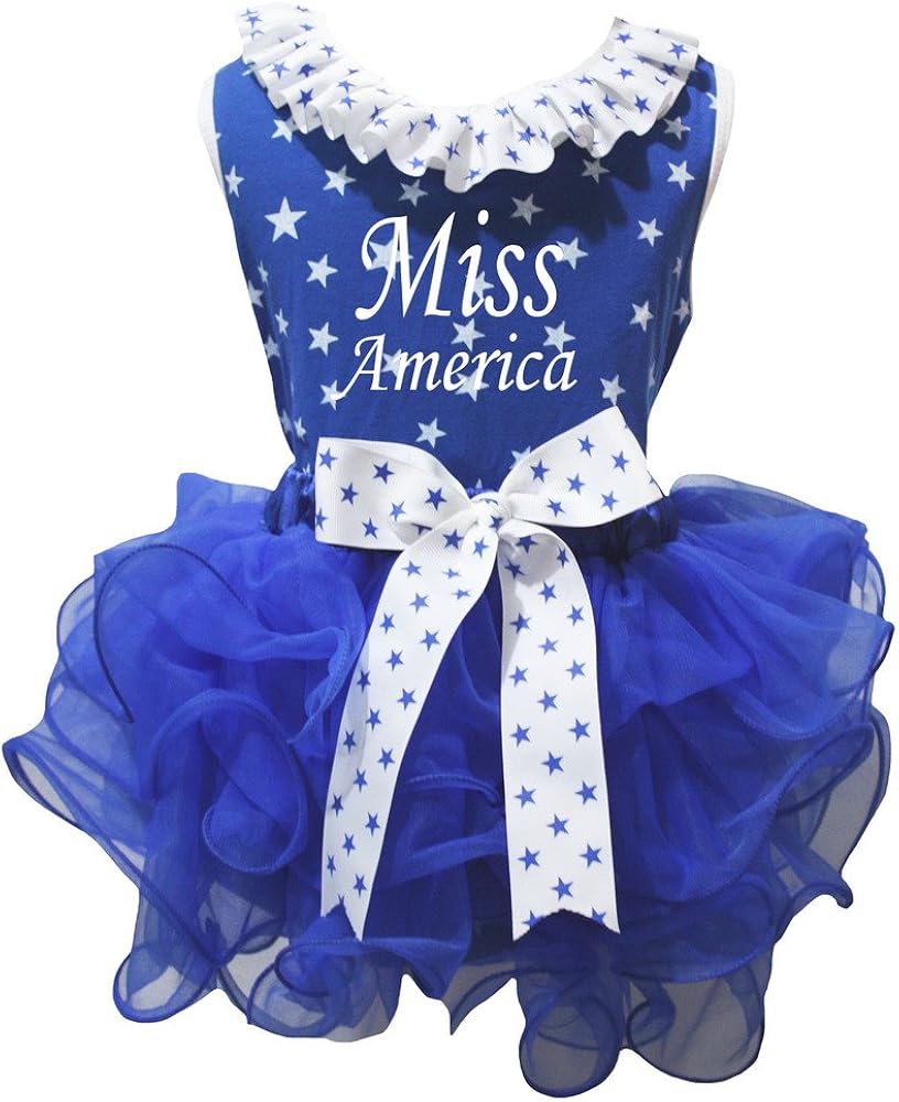 Petitebella Miss America Stars Shirt White Blue Petal Skirt Set Nb-8y