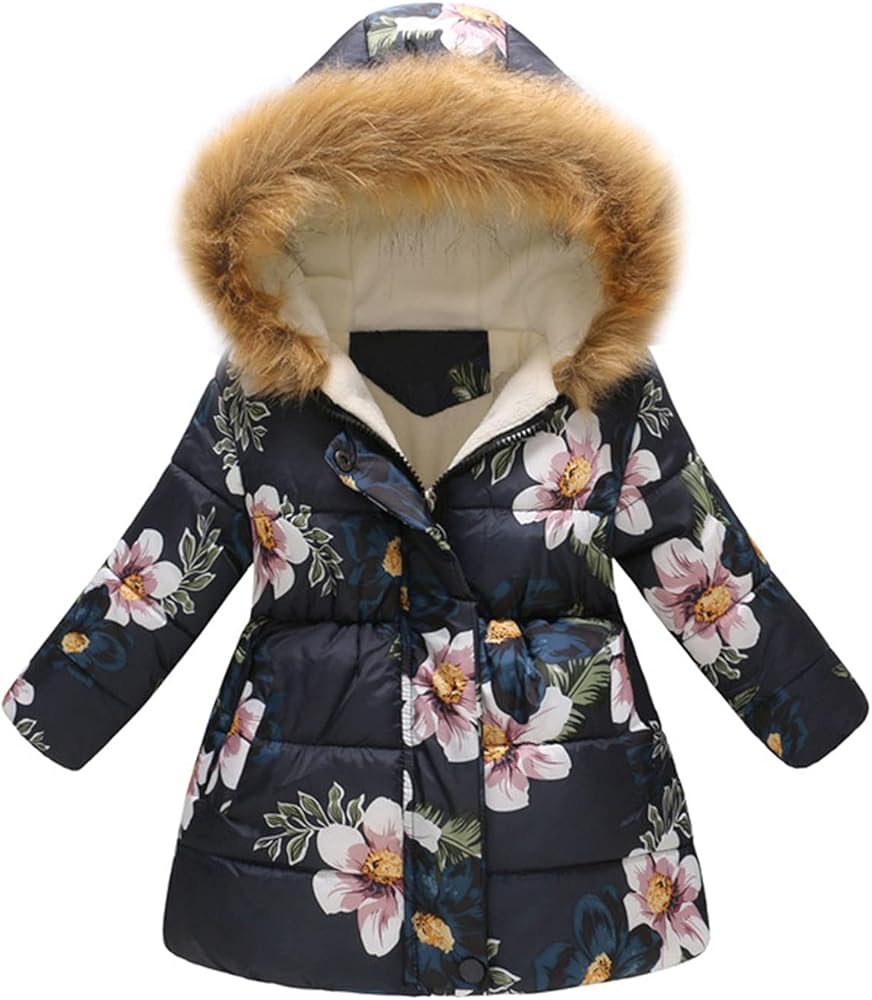 4t Jacket Girls Winter Jacket Girls Hooded Toddler Outwear Windproof Warm Thick Girls Floral Jackets for Girls