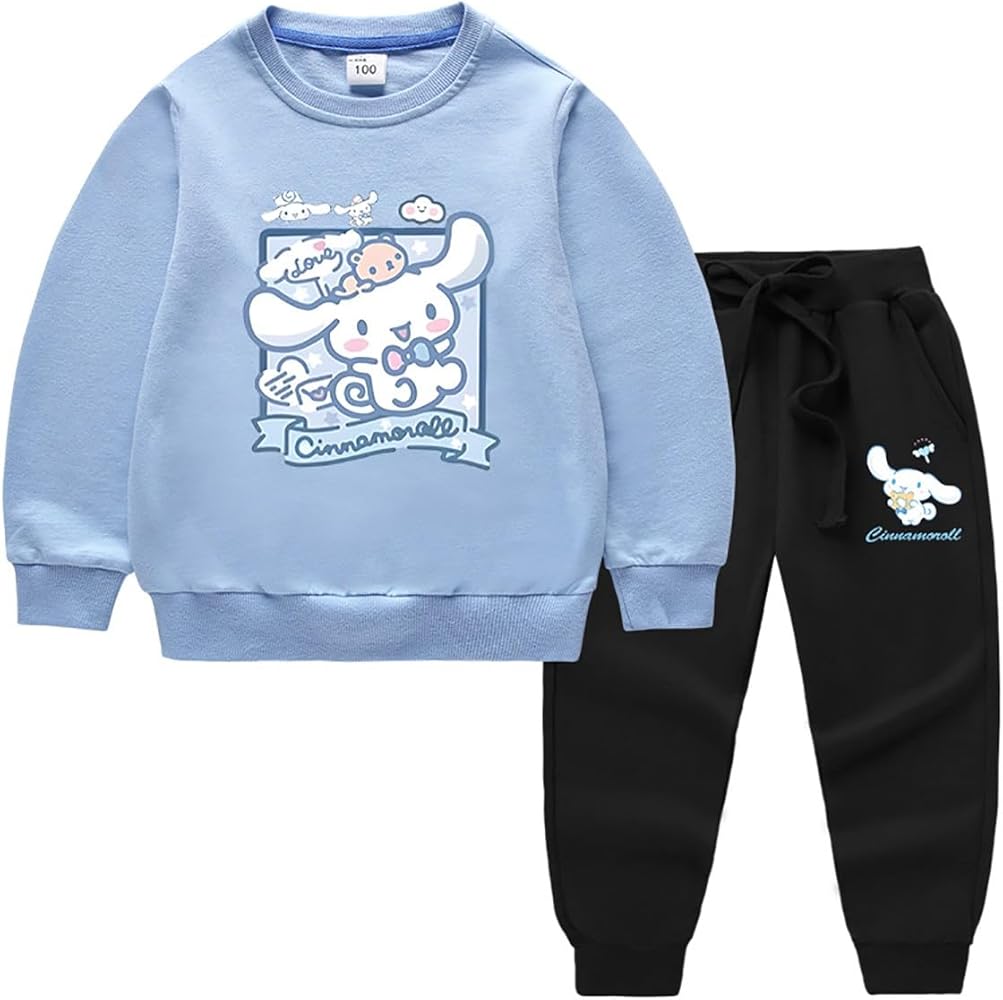 Cinnamoroll Sweatsuit Girls Cartoon Long Sleeve Crewneck Pullover Sweatshirts and Sweatpants 2 Piece Lounge Sets