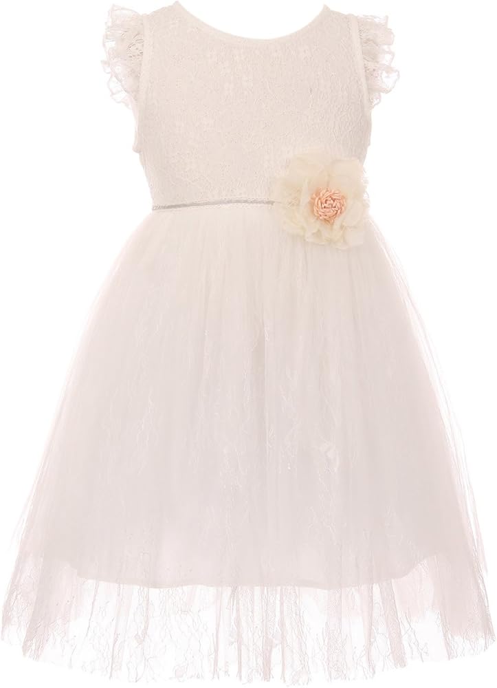 Girls' Floral Embroidery Lace Tulle Flower Girl Party Dress for Pageant Special Occasion