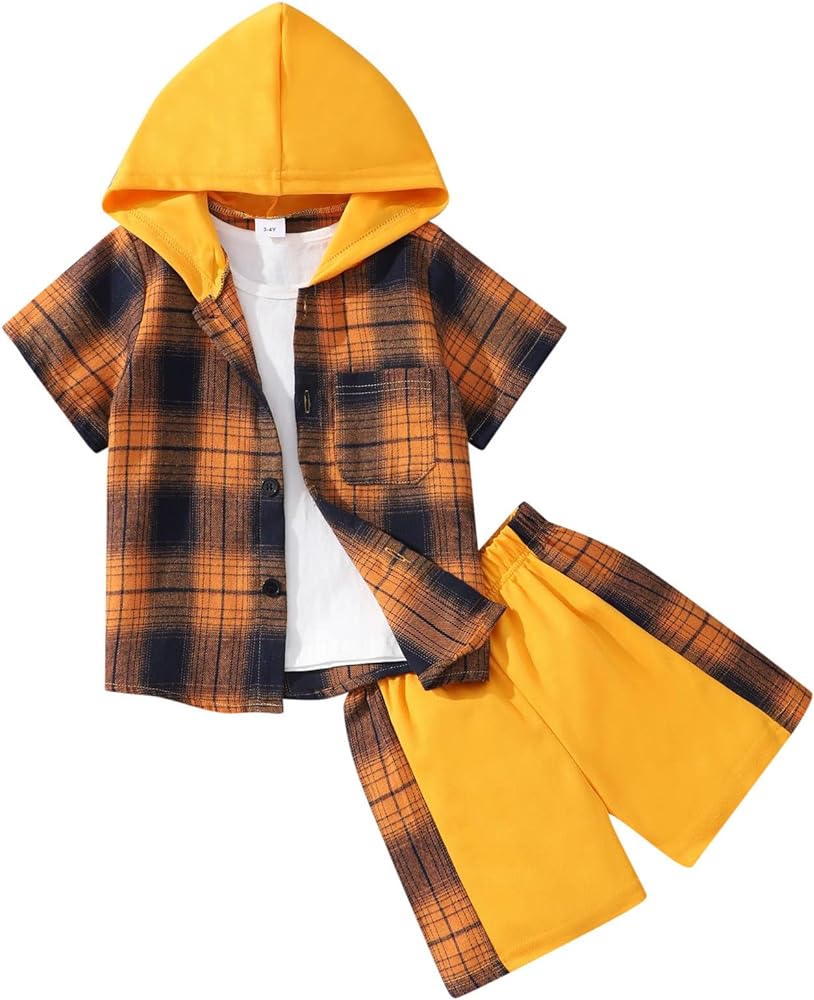 Summer Toddler Boys Clothing Outfits Short Sleeve Striped Printed Hoodie Hooded Coat Tops and Shorts 2 Pieces Set