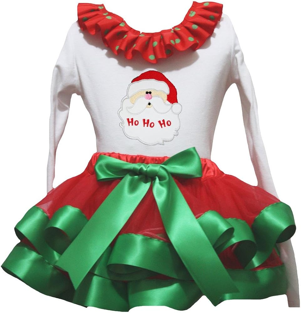 Petitebella Santa Claus Face White L/s Shirt Red Petal Skirt Green Ribbon Nb-8y