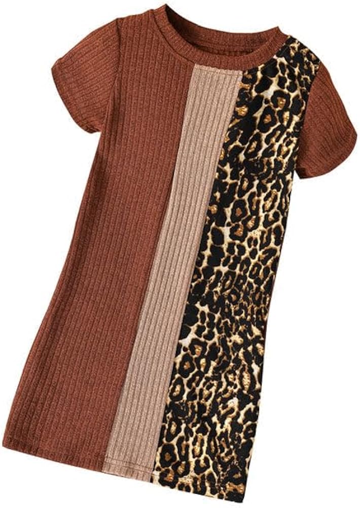 Girl Colorblock Leopard Print Dress 4-5Y / Brown