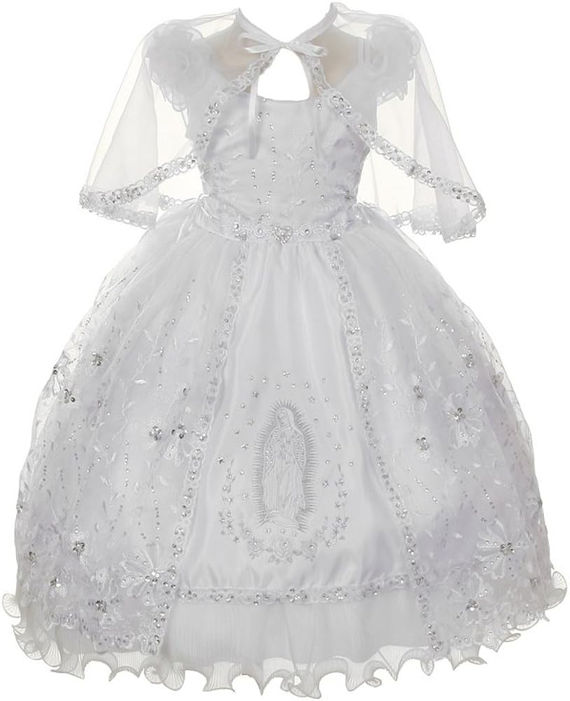 Rain Kids Little Girls White Organza Rhinestone Baptism Cape Dress 3T