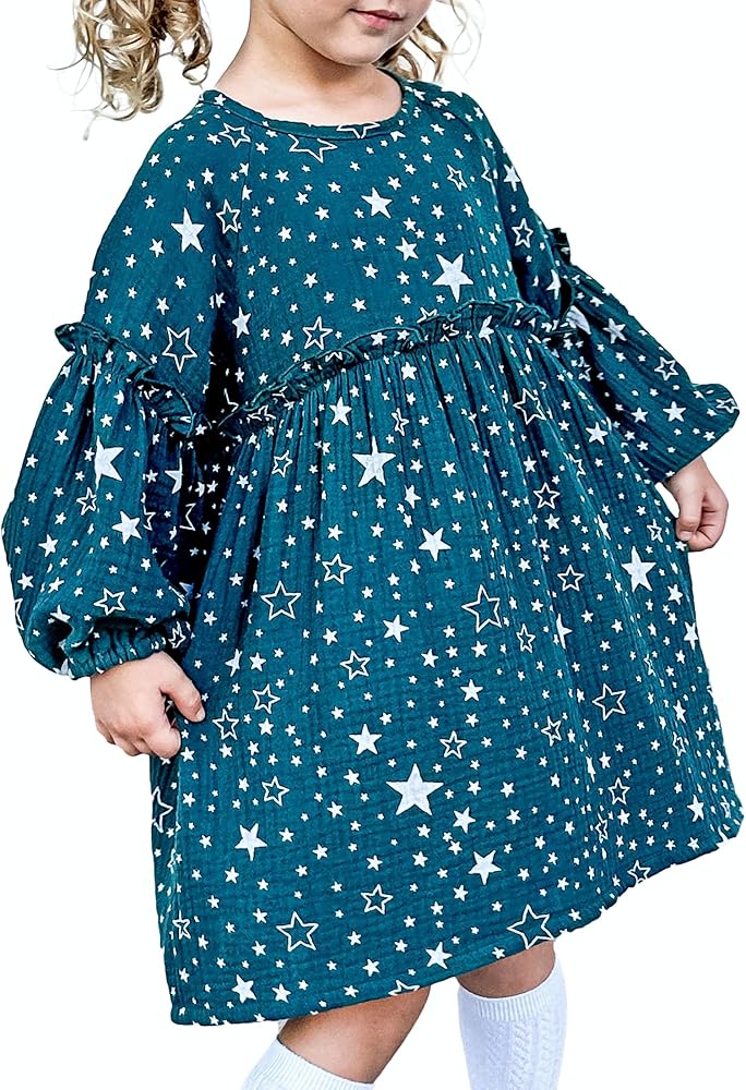 I'm Adorable Girls and Toddler Organic Cotton Muslin Gauze Long Sleeve Dress