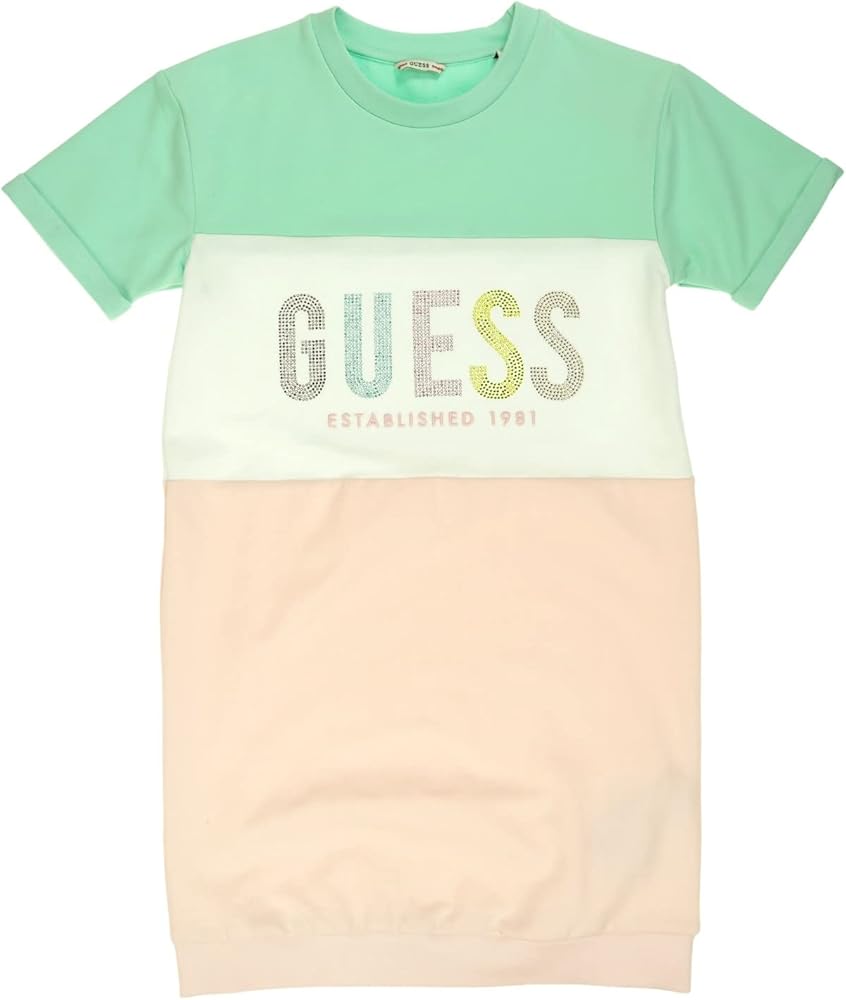 GUESS Girls' One Size Short Sleeve French Terry T Shirt Dress