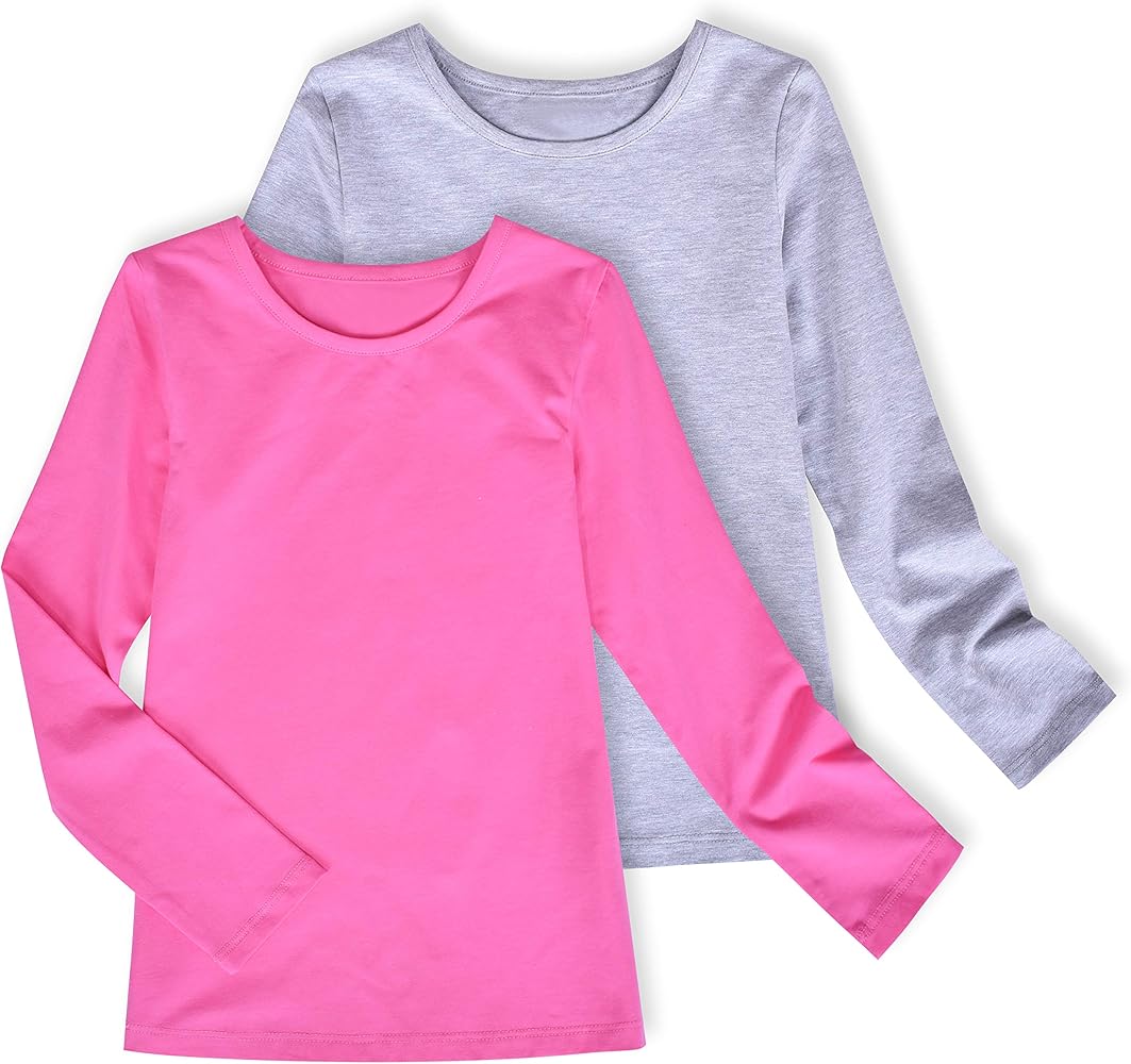 Sunny Fashion 2 Pack Girls Top Tee Shirt Base Layer Comfort Cotton Soft