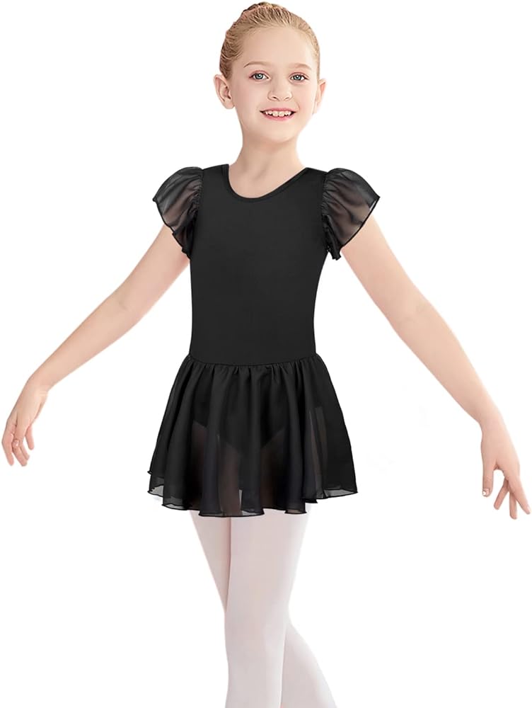 Belovance Toddler Ballet Leotard for Girls Gymnastics Dance Dress Flutter Sleeve Skirt Balck Purple Pink Ballet Tutu Outfit