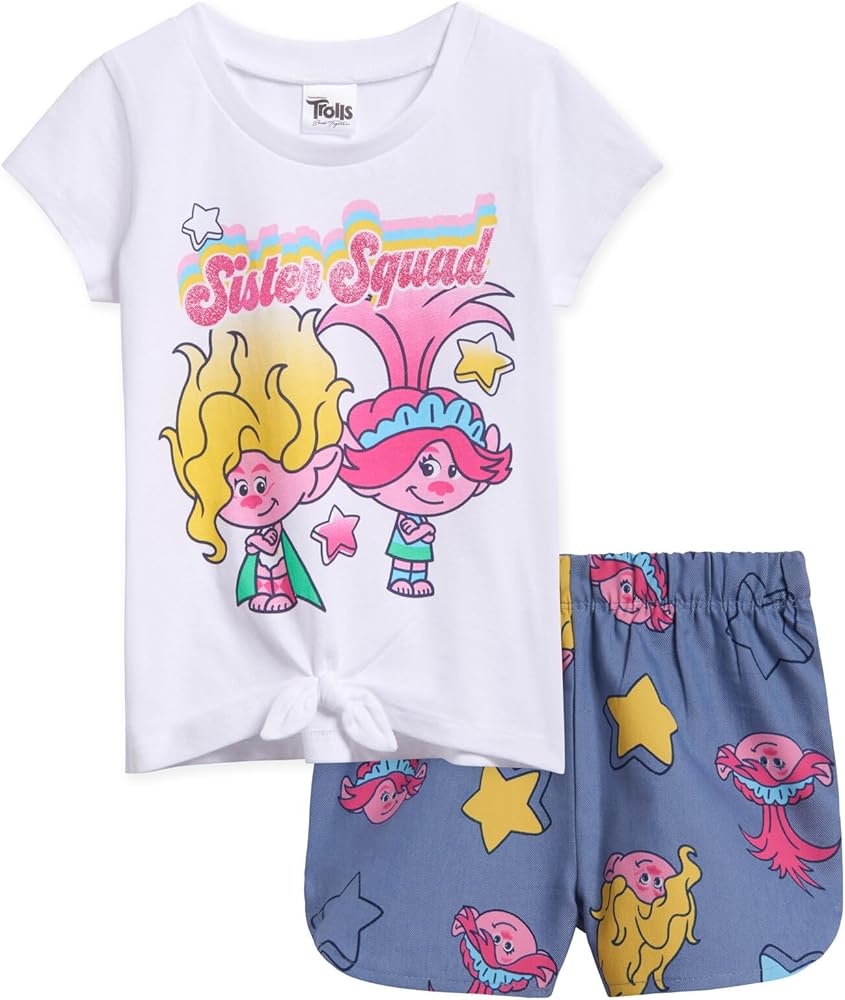 DreamWorks Trolls Poppy Viva Girls T-Shirt and Chambray Shorts Outfit Set Toddler to Little Kid