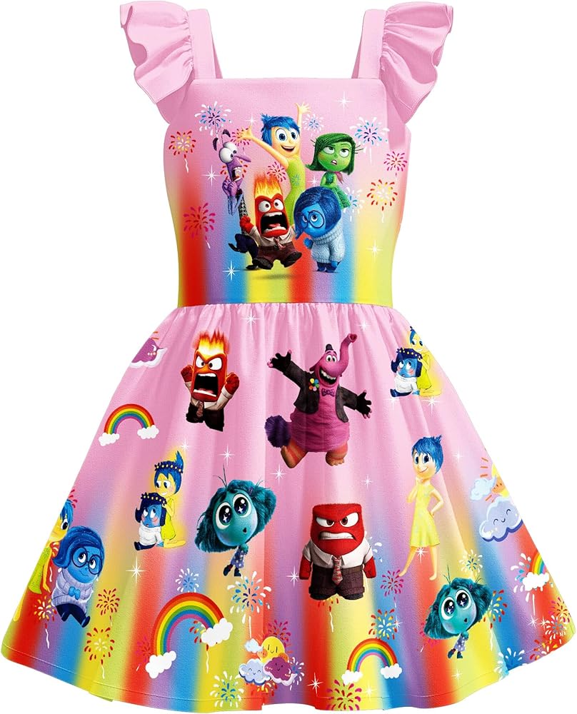 Girls Dress Cartoon Printed Casual Daily School Wear Birthday for Kids