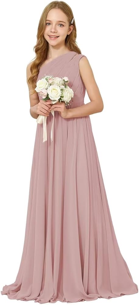 JISISANG One-Shoulder Junior Bridesmaid Chiffon Dress for Wedding Flower Girl Summer Boho Dress First Communion Dress