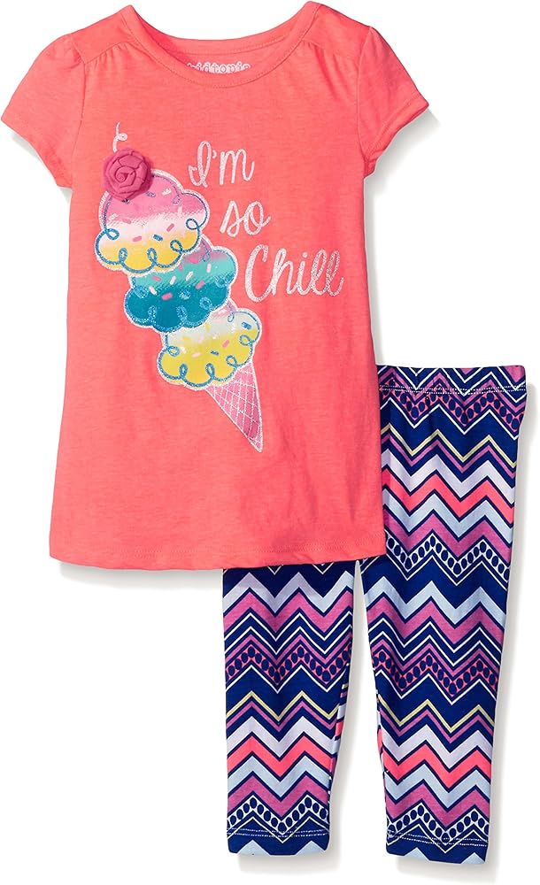 Girls' Toddler Chill Screen W/Glitter & Tack On with Chevron Legging Tunic Set