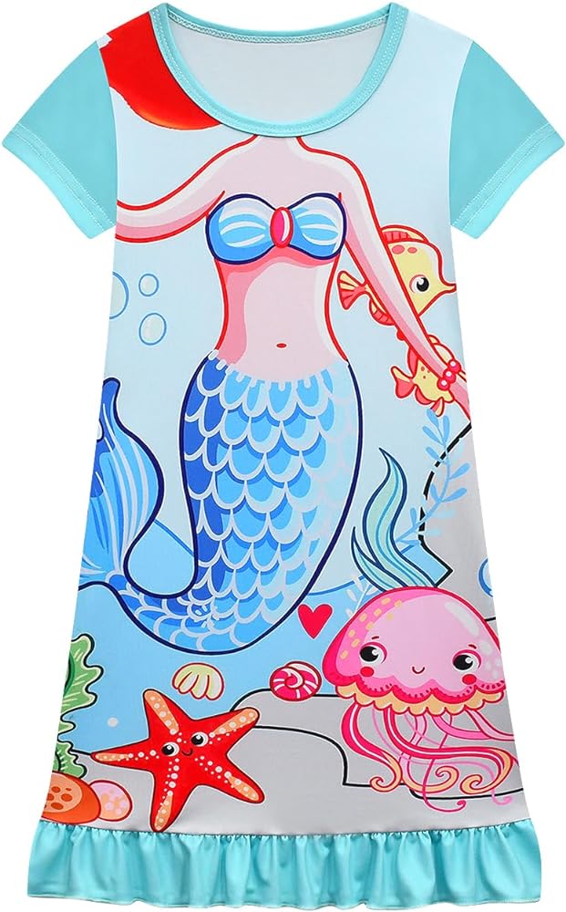 AOVCLKID Toddler Girls Princess Dress Little Kids Summer Print Casual Shirtdress