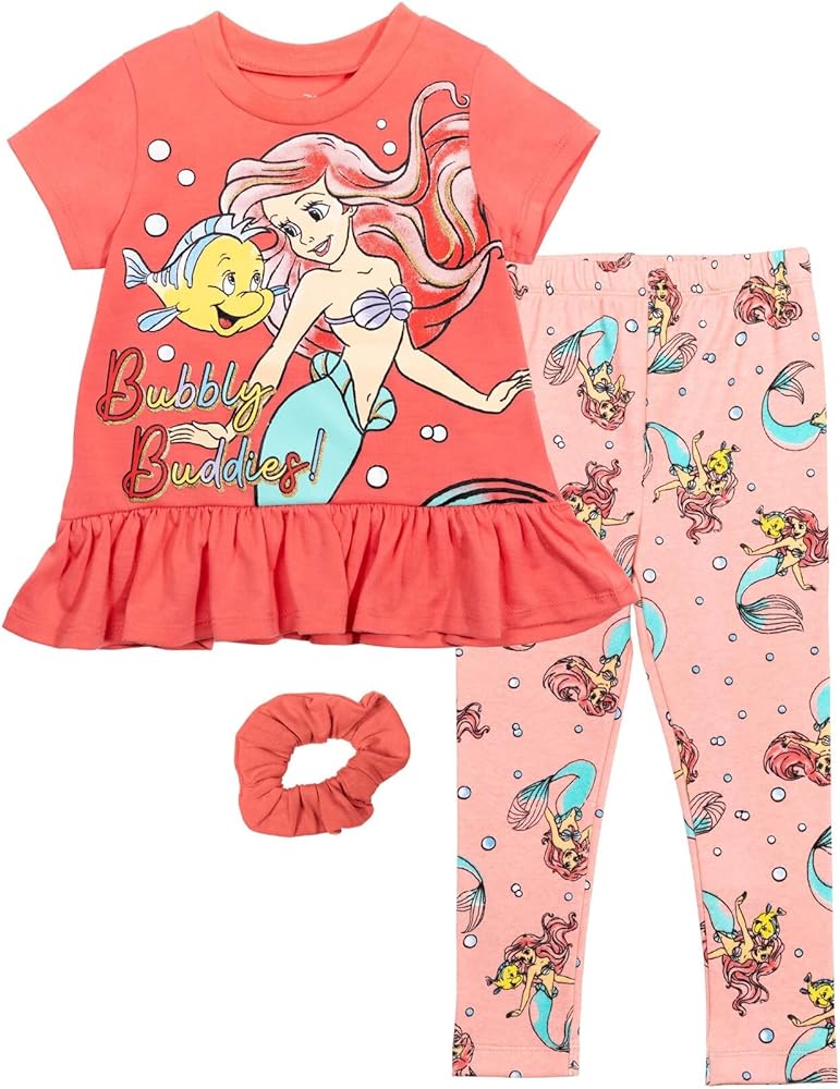 Disney Minnie Mouse Princess Ariel Frozen Little Mermaid T-Shirt Leggings and Scrunchie 3 Piece Outfit Set Infant to Big Kid