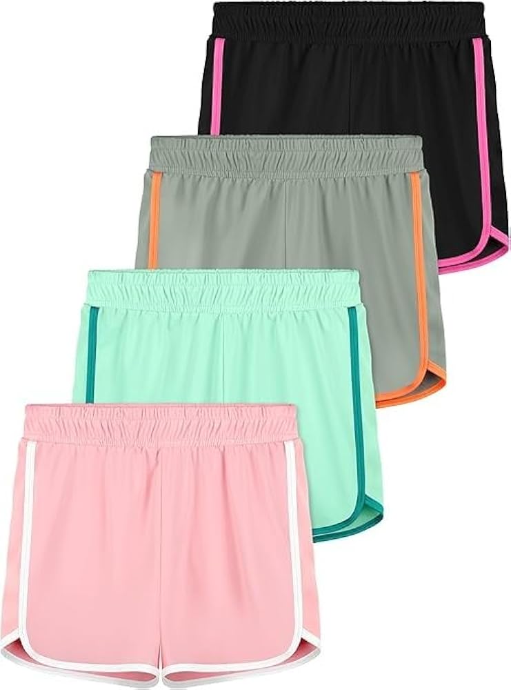 Resinta 4 Pack Youth Girls Athletic Shorts Quick Dry Active Shorts Big Girl Summer Sports Shorts for Running Dance Yoga