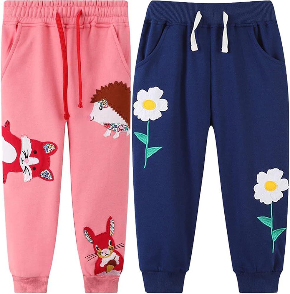 2 Pack Kids Boy Girl Pants Jogger Drawstring Casual Dinosaur Cotton Sweatpants Cartoon Sport Pants