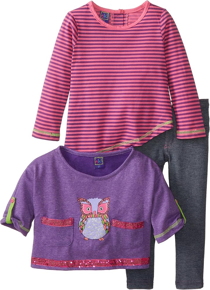 Ok Kids Little Girls' Asymmetrical Owl-Printed Set