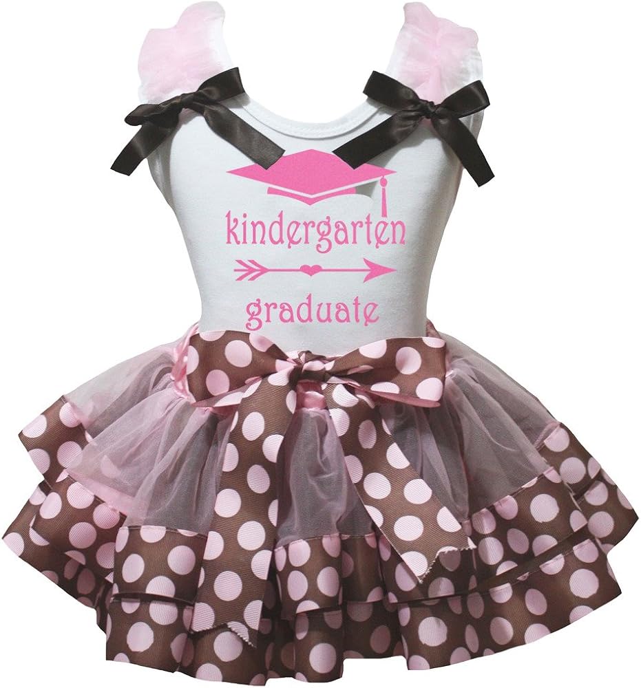 Petitebella Kindergarten Graduate White Shirt Pink Brown Dots Petal Skirt Nb-8y