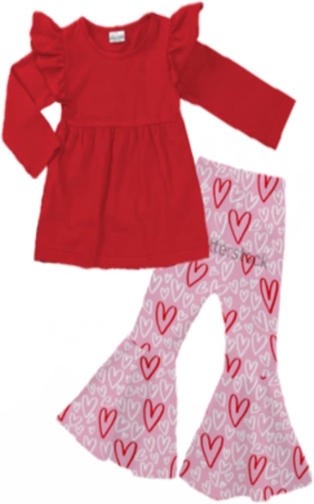 Unique Baby Girls Valentines Day Bell Bottom Hearts Legging Set