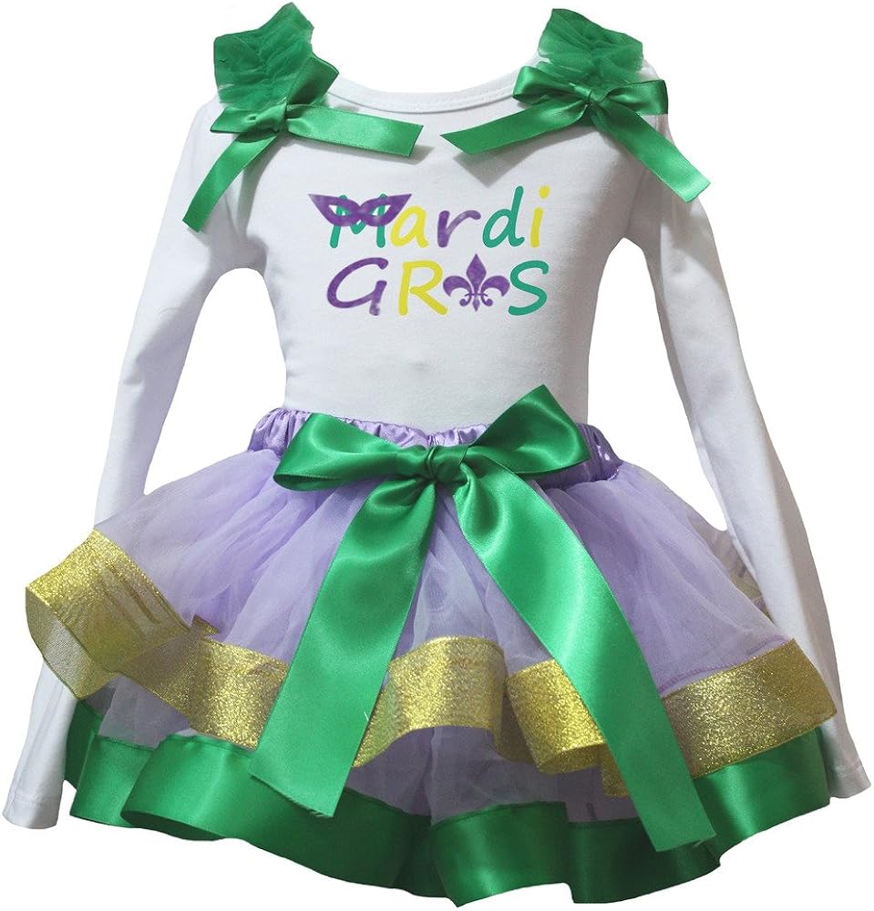 Petitebella Mardi Gras Princess L/s Shirt Gold Green Lavender Petal Skirt Nb-8y