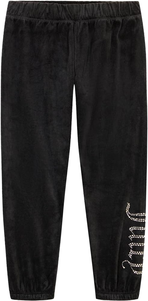 Juicy Couture Girls' Plush Velour Pant and Hoodie Sweatshirt Seperates, Deep Black Jogger/Studs, 8-10