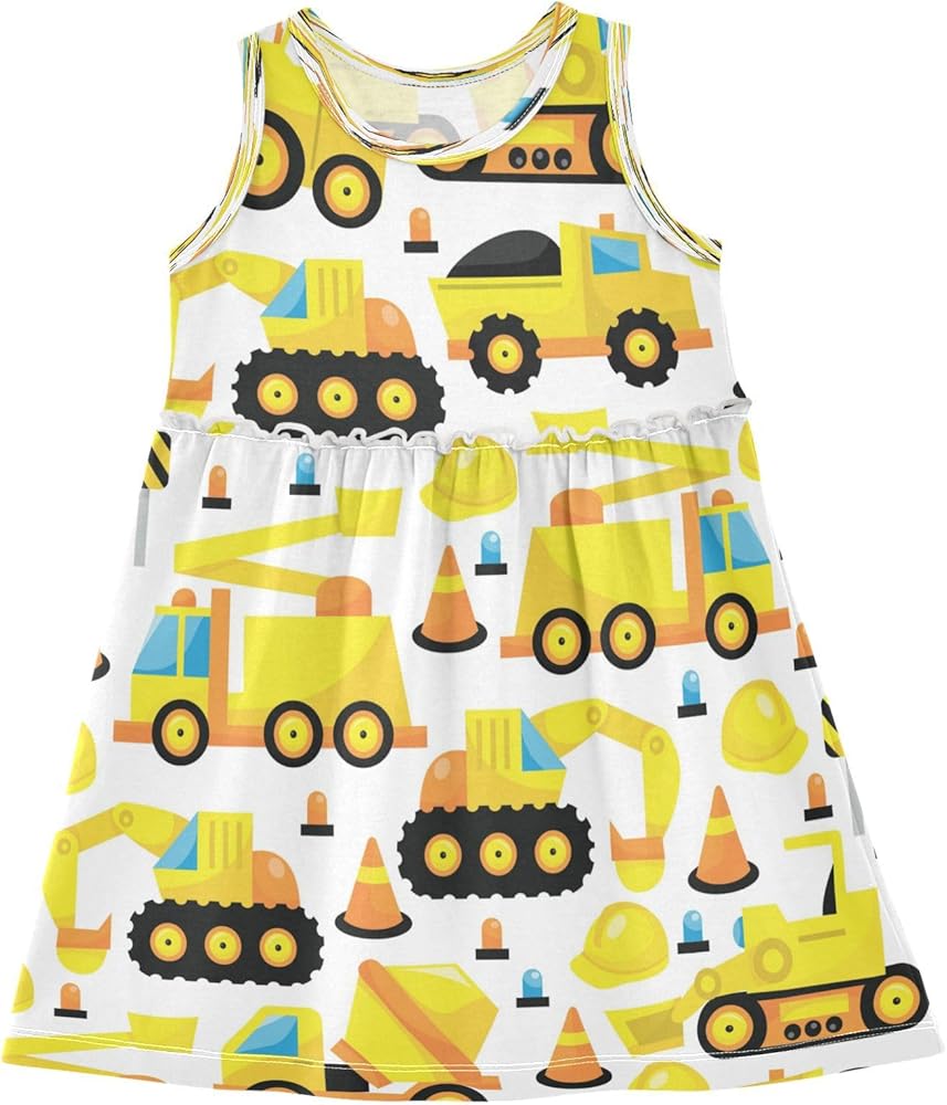 Yellow Tractor Girls Dress Construction Trucks Theme Kids Toddler Casual Dresses Summer Dresses 2T