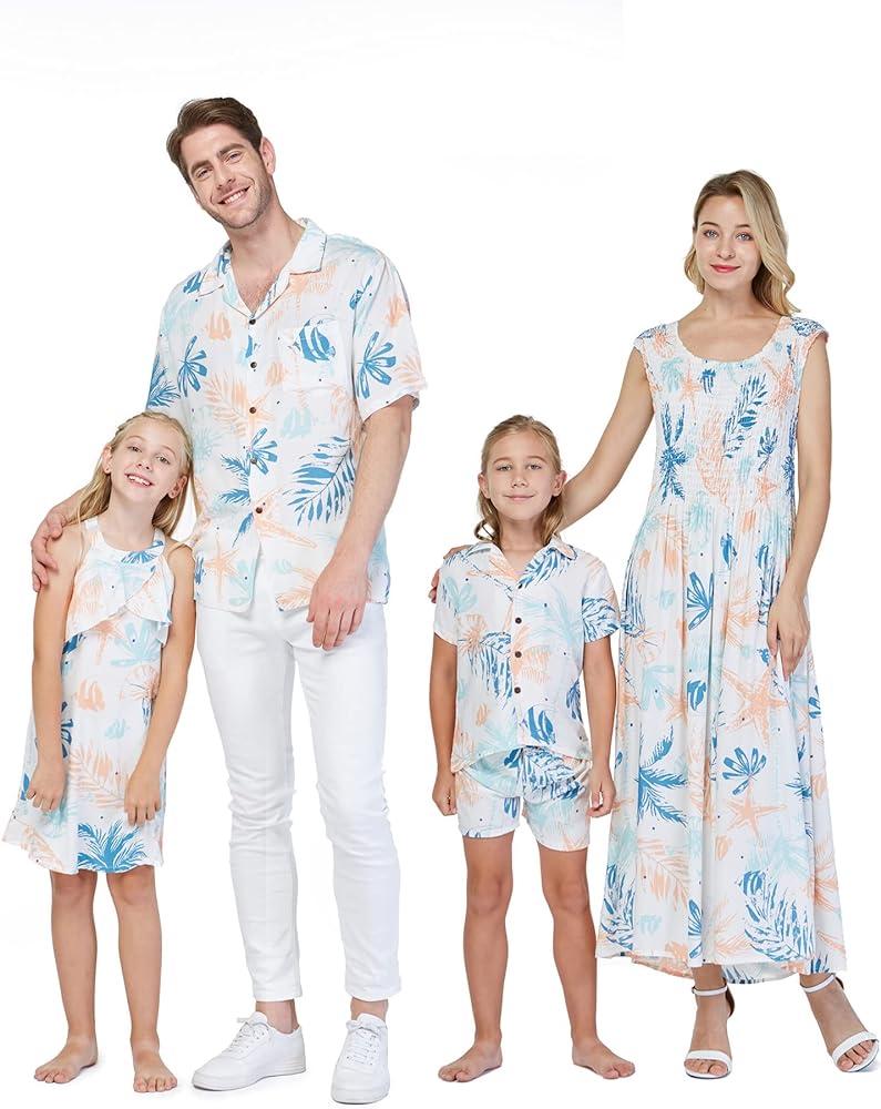 Matchable Family Hawaiian Luau Men Women Girl Boy Clothes in Sandy Beach