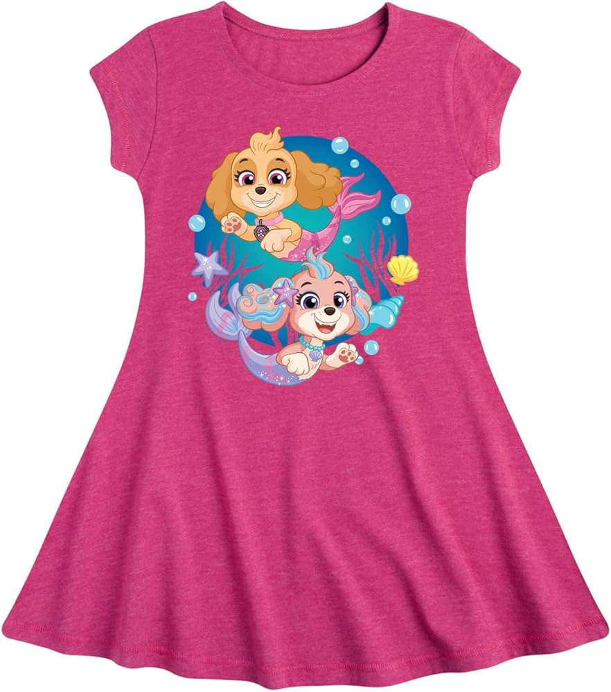 HYBRID APPAREL - Paw Patrol Aqua Pups - Skye and Coral - Toddler and Youth Girls Fit and Flare Dress