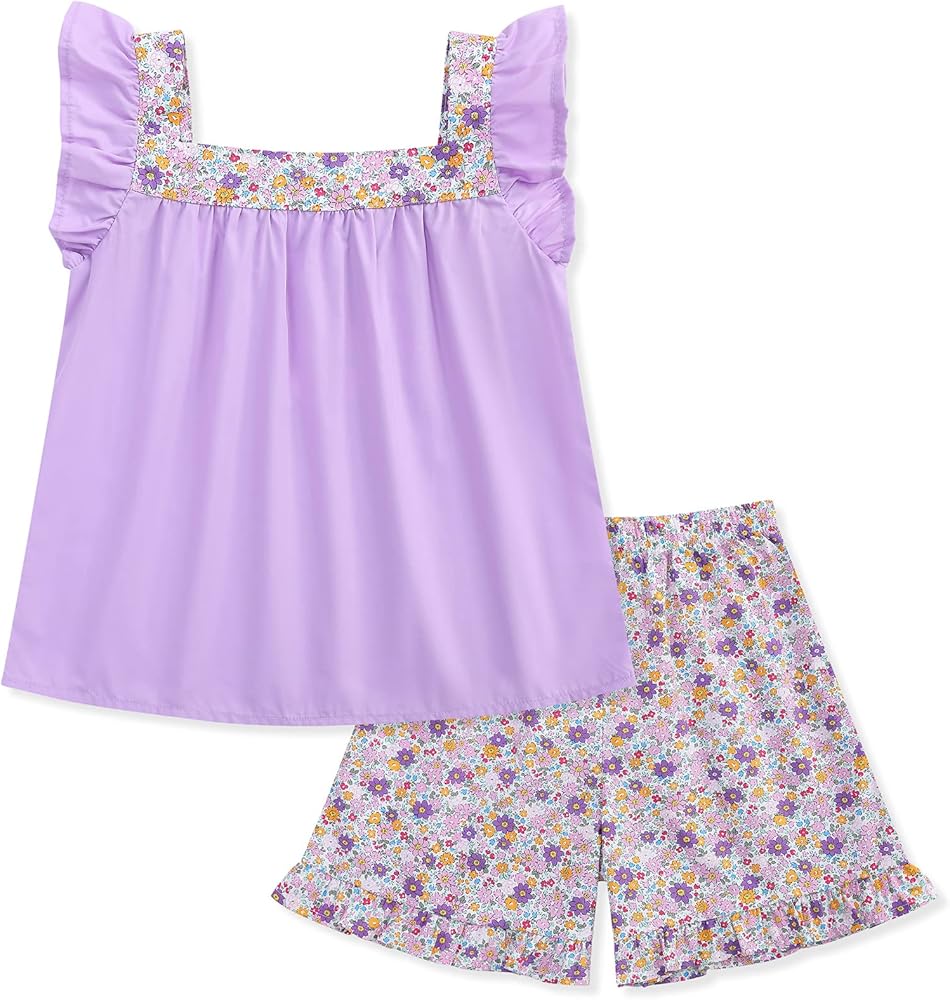 Girls' Summer T-Shirt and Shorts Set with Side Pockets, Toddler Clothing Set - Perfect for Kids Girls 3-12 Years