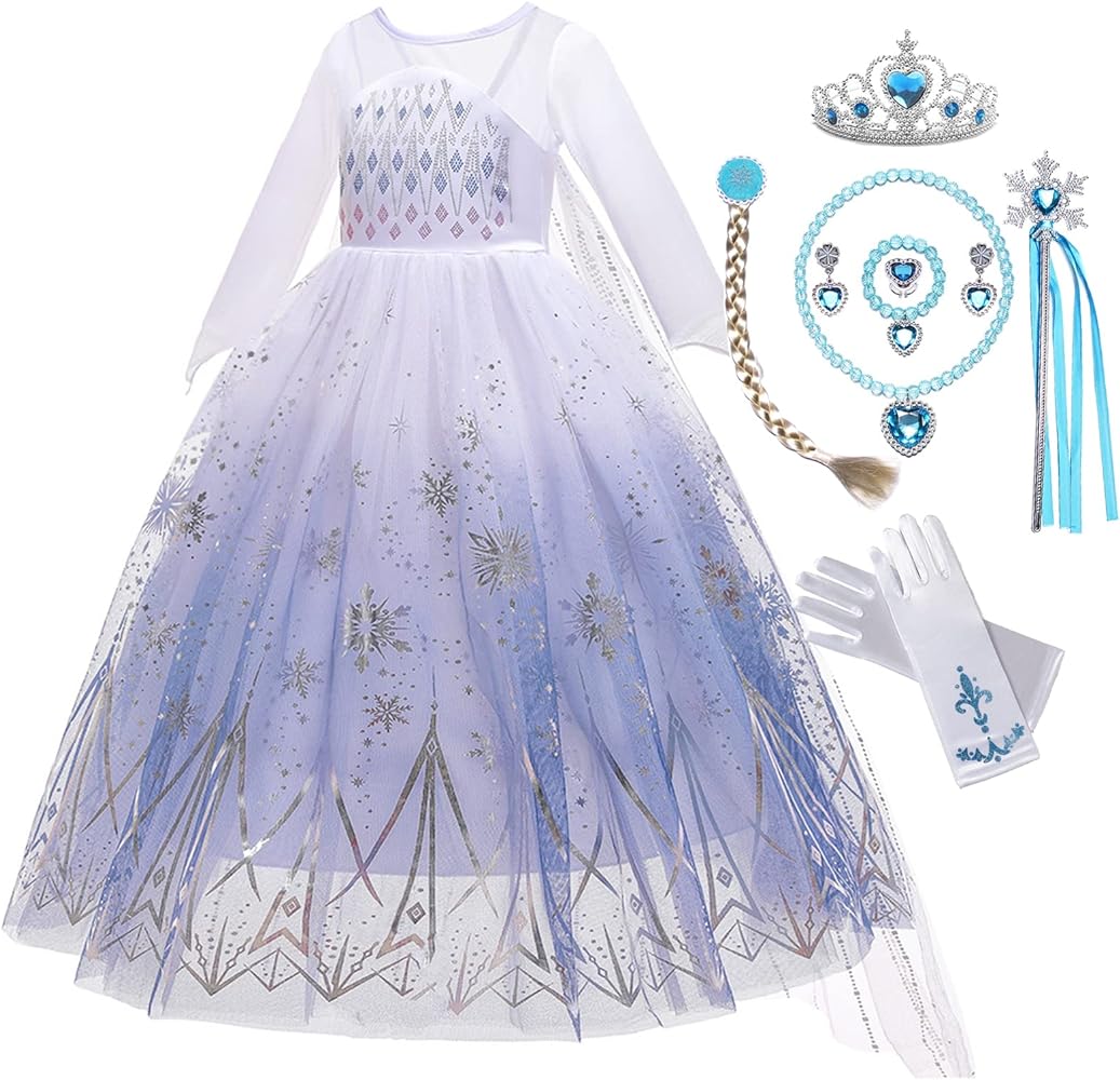 Elsa Princess Dresses for Girls Kids Birthday Party Dress Up with Accessories 3-8 Years