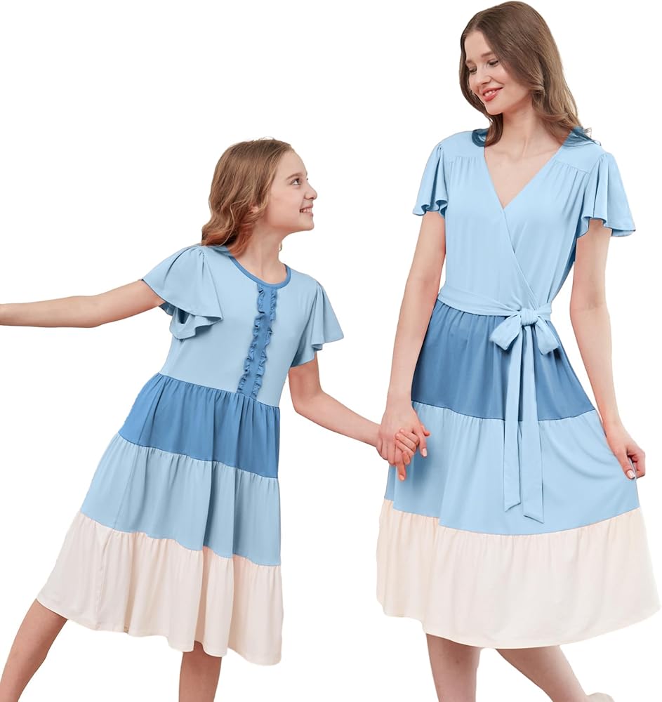 V.&GRIN Mommy and Me Summer Dresses, Mother Daughter Midi Cute Floral Family Matching Outfits for Women & Tween Girls