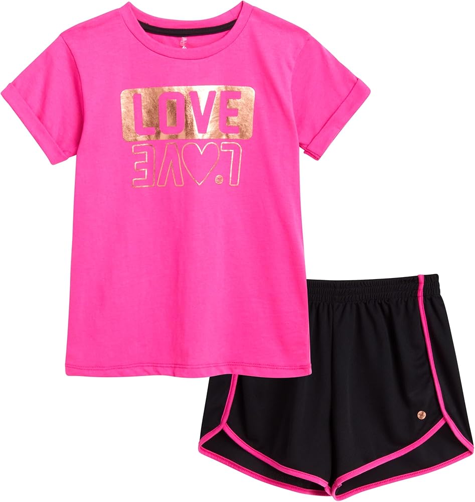 RBX Girls' Active Shorts Set - 2 Piece Short Sleeve T-Shirt and Athletic Mesh Shorts - Activewear Set for Girls (Size: 4-12)