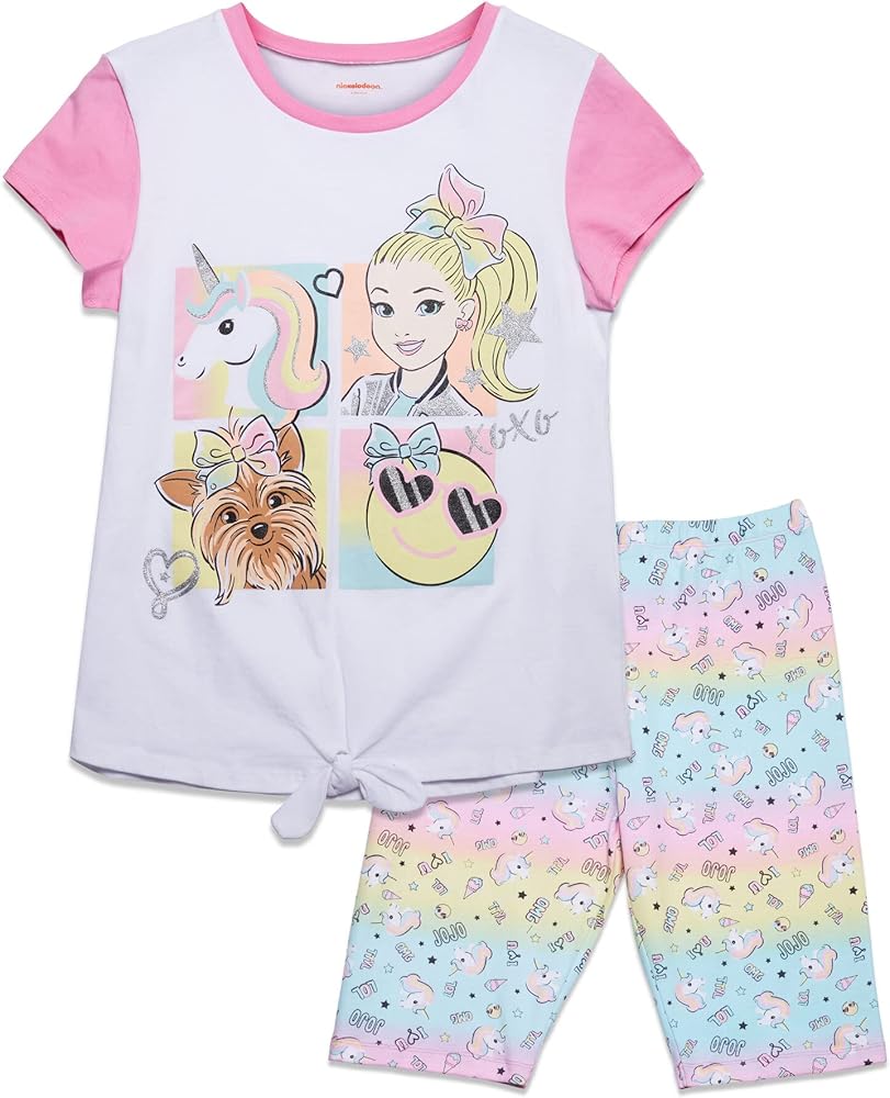 JoJo Siwa Unicorn Bow Bow Girls T-Shirt and Bike Shorts Outfit Set Toddler to Big Kid