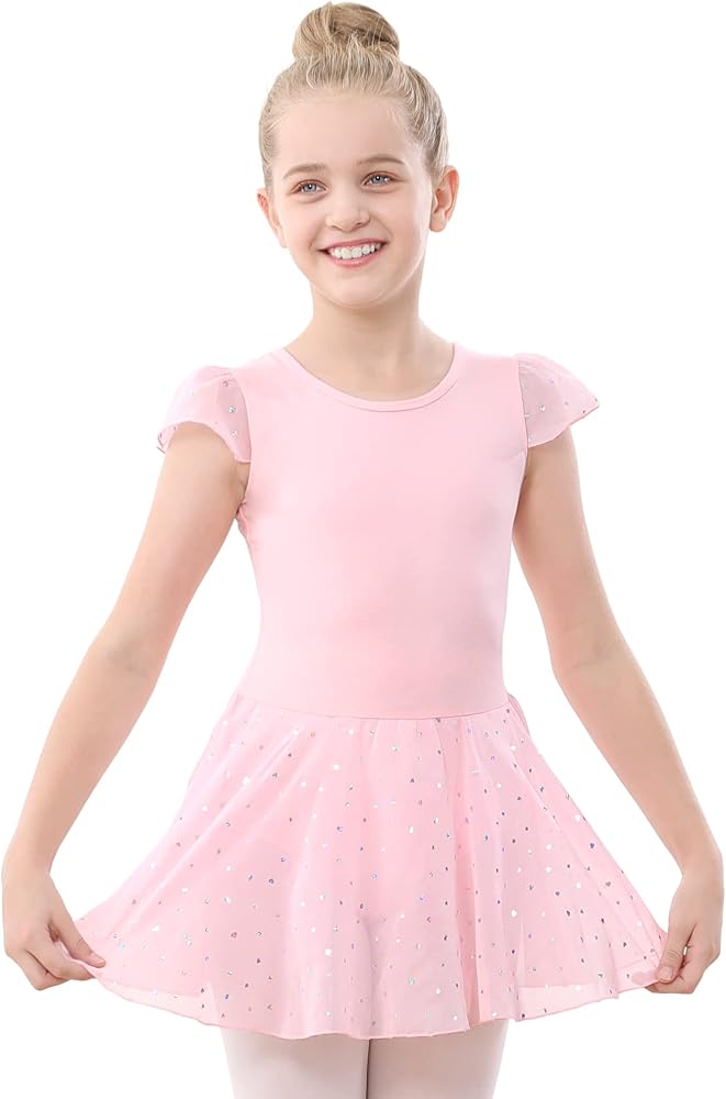 Stelle Ballet Leotards for Girls Dance Leotard with Skirt Toddler Dance Outfits Ruffle Sleeve (Little/Big Kid)