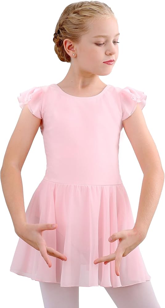 Stelle Ballet Leotards for Girls Dance Leotard with Skirt Toddler Dance Outfits Ruffle Sleeve (Little/Big Kid)