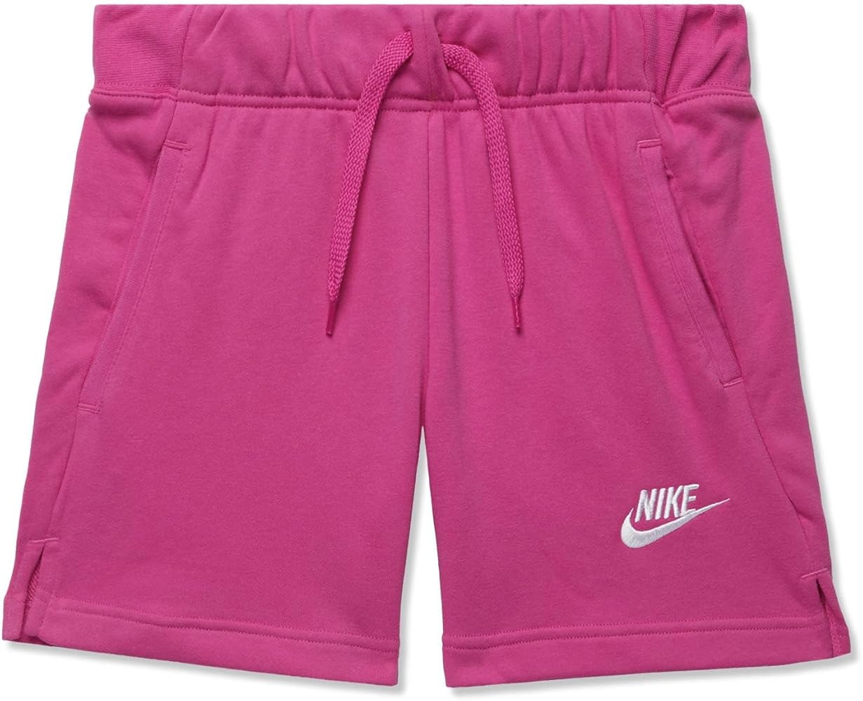 Nike Girl's NSW Club French Terry Shorts (Little Kids/Big Kids) Active Fuchsia/White MD (10-12 Big Kid)