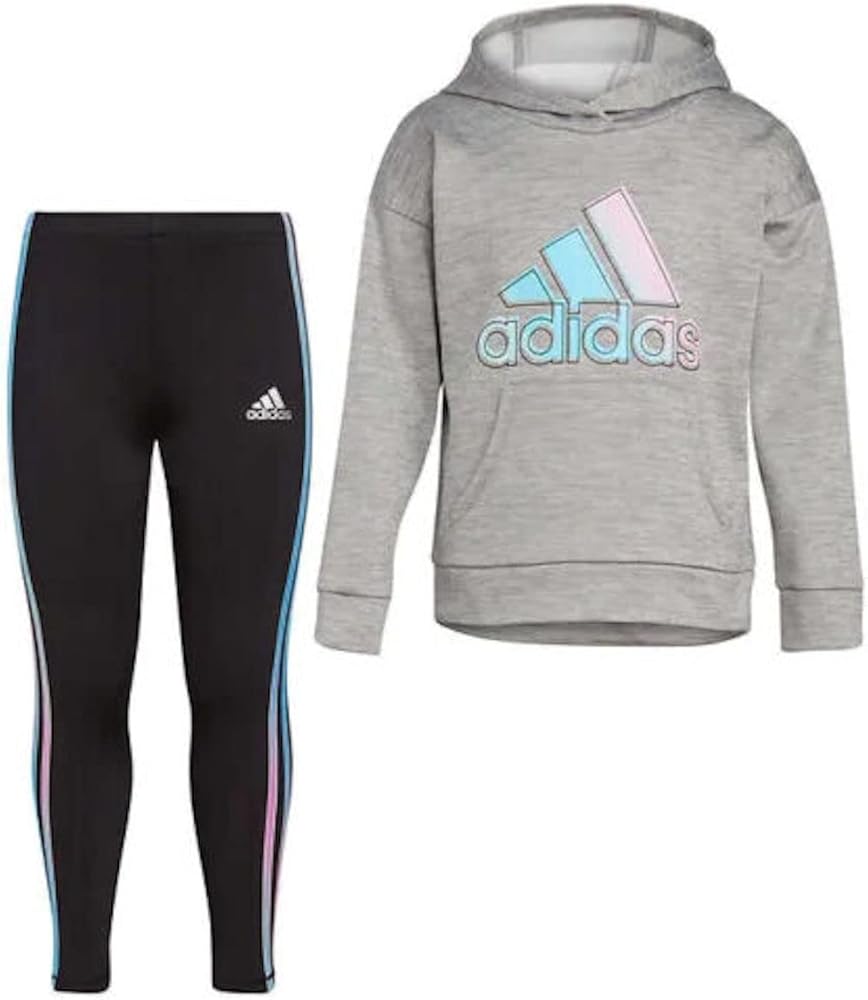 adidas Youth Girl's 2 Piece Hoodie and Legging Active Clothing Set (as1, numeric, numeric_2, regular, Grey Heather)