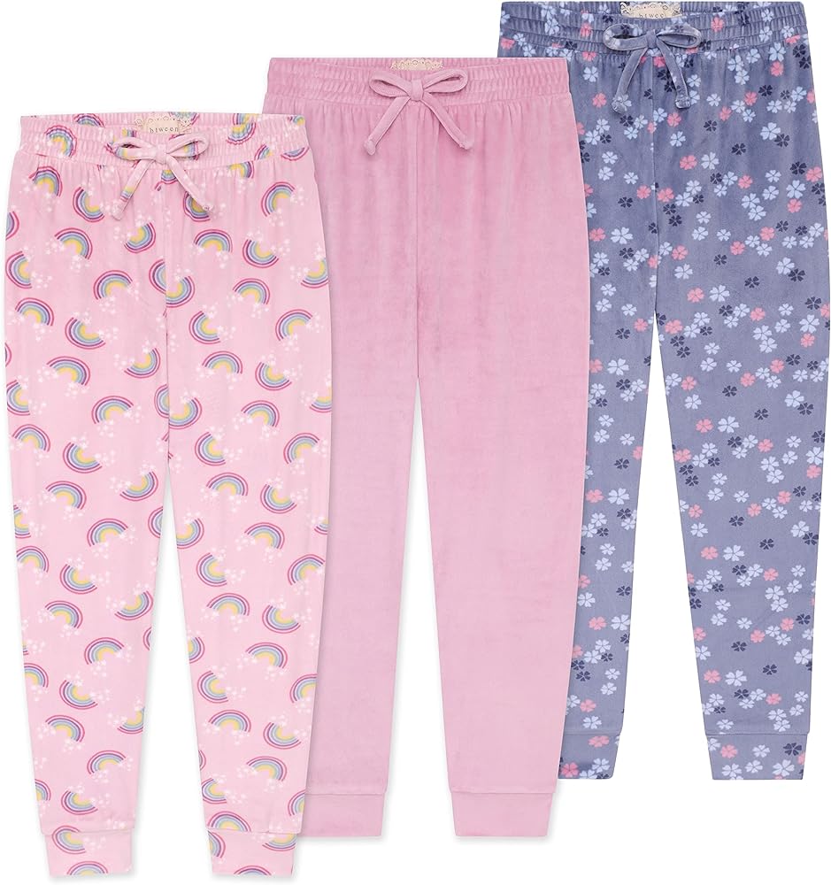 BTween Girl's 3-Pack Velour Jogger Pant Set - Solid, Tie Dye or Camo Sweatpants for Girls