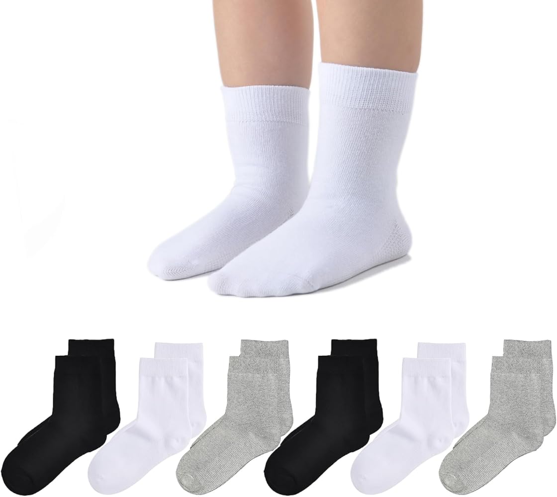 EPEIUS Seamless Socks for Girls Boys Thin Breathable School Uniform Socks Toddlers Cotton Crew Socks 3T-15 Years 6 Pack