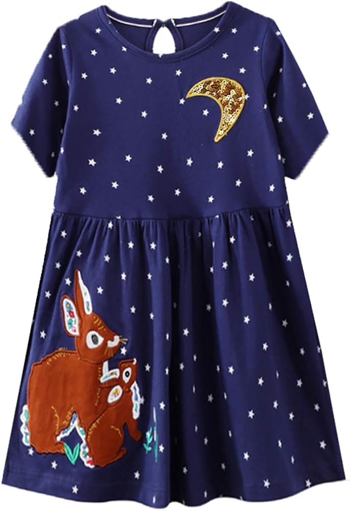 VIKITA Girls Casual Dresses, Summer Short Sleeve Sequin Rabbit Dresses for Little Girls SH7371 4-5Y