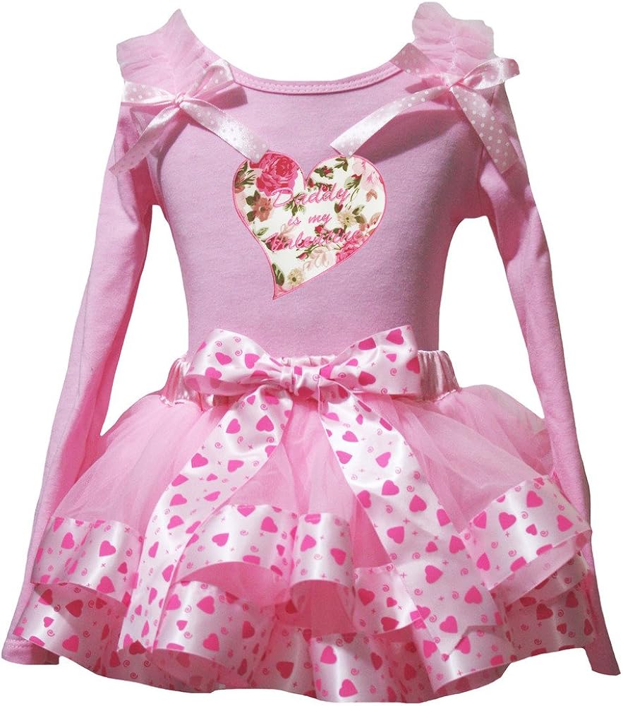 Petitebella Daddy Is My Valentine L/s Shirt Pink Floral Heart Petal Skirt Nb-8y