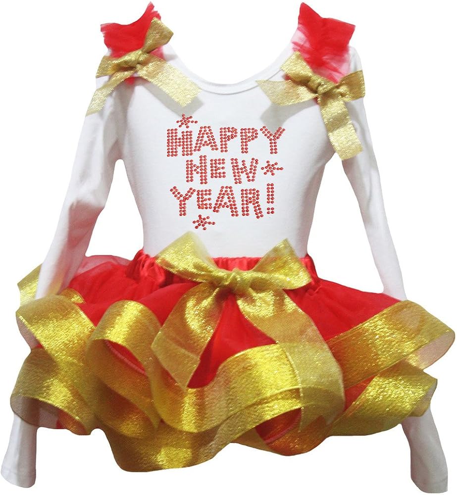 Petitebella Happy New Year White L/s Shirt Red Gold Petal Skirt Outfit Nb-8y