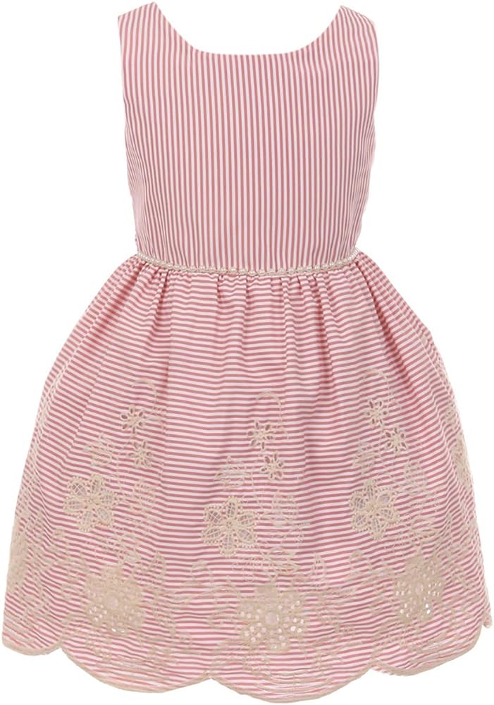 BNY Corner Sleeveless Stripe Embroidered Pearl Belt Party Flower Girl Dress USA