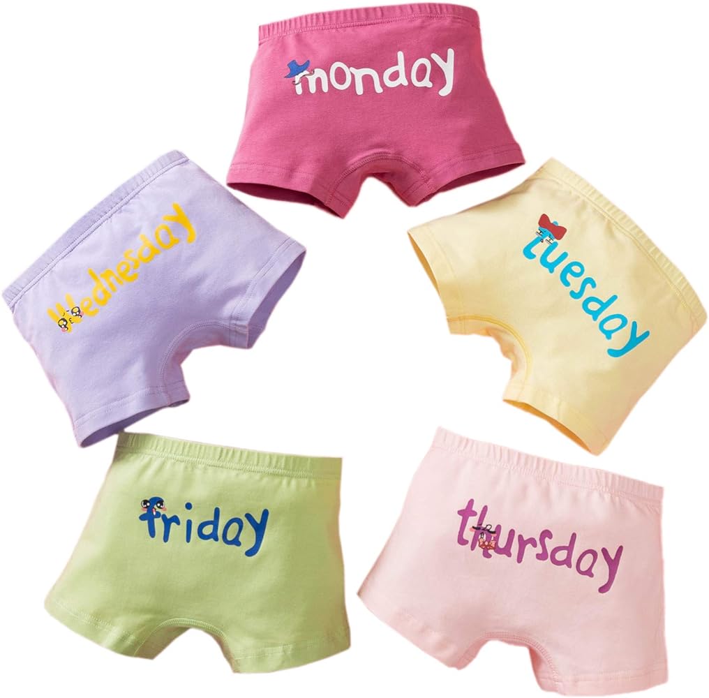 Elfeves Toddler Girl Underwear Kids Panties Little Baby Briefs Days of The Week Underpants Boyshort (Pack of 5)