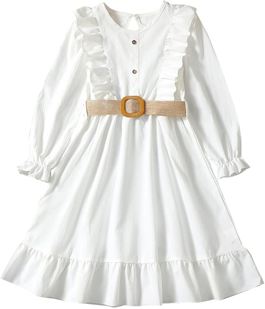 Girls' Long White Loose Dress in Spring and Summer