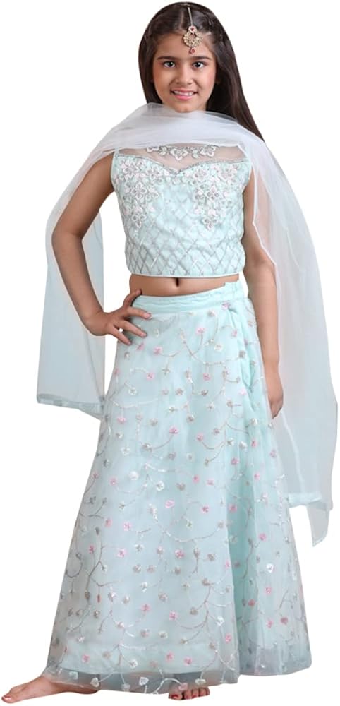 Indian Mint kids Lehenga Choli Girls Net handwork Kids festive Dress 3025 K22