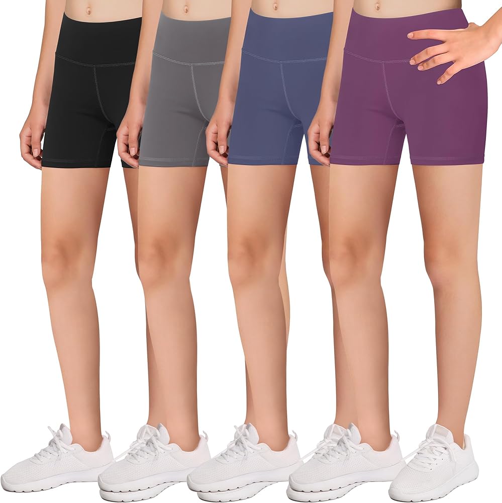 Volleyball Dance Spandex Shorts for Girls - Fit for Biker Yoga Gymnastics Soccer Exercise (Pack of 4)