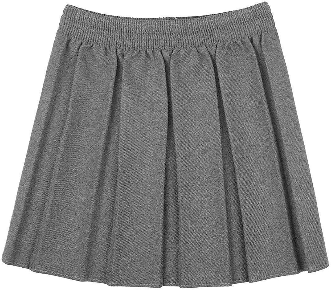 Girls Plain Box Pleated Mini Skirt Childrens Kids Elastic Waist School Uniform Mini Skirt