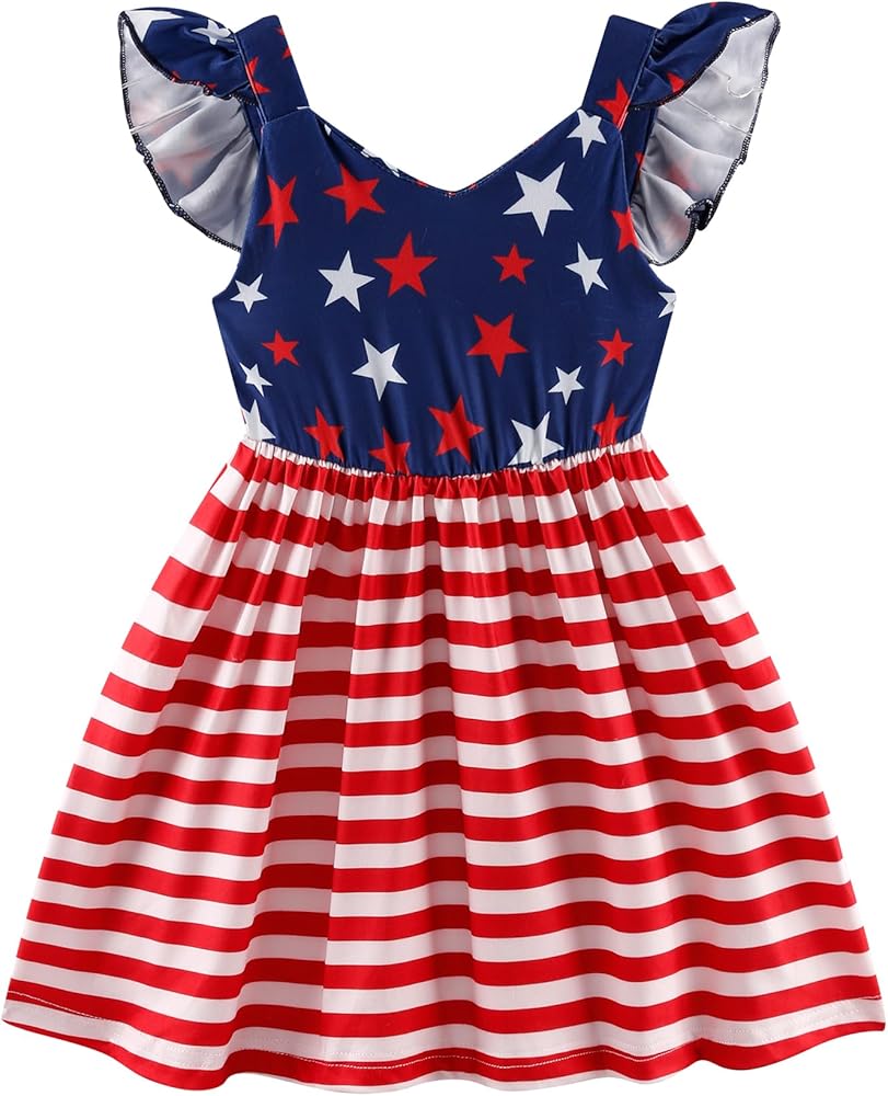 Toddler Girl Summer Dresses Kids Flutter Sleeve Casual Dress Vibrant Color Sundress 2-7 Years